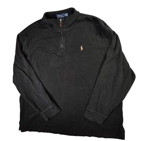 Polo Ralph Lauren Sweater Mens 2XL Black Estate Rib 1/4 Zip Pullover Pony Preppy - Picture 1 of 9